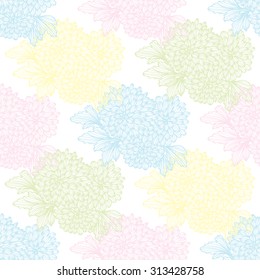 Elegant seamless pattern with hand drawn decorative chrysanthemum flowers, design elements. Floral pattern for wedding invitations, greeting cards, scrapbooking, print, gift wrap, manufacturing.