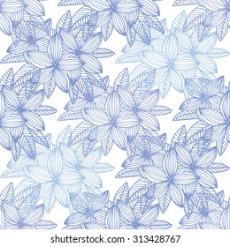 Elegant seamless pattern with hand drawn decorative plumeria flowers, design elements. Floral pattern for wedding invitations, greeting cards, scrapbooking, print, gift wrap, manufacturing.