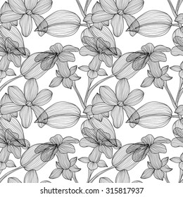 Elegant seamless pattern with hand drawn decorative stephanotis flowers, design elements. Floral pattern for wedding invitations, greeting cards, scrapbooking, print, gift wrap, manufacturing.