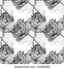 Elegant seamless pattern with hand drawn decorative rose flowers, design elements. Floral pattern for wedding invitations, greeting cards, scrapbooking, print, gift wrap, manufacturing.