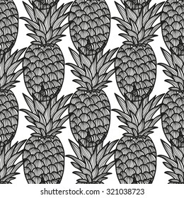 Elegant seamless pattern with hand drawn decorative pineapples, design elements. Can be used for invitations, greeting cards, scrapbooking, print, gift wrap, manufacturing. Food background