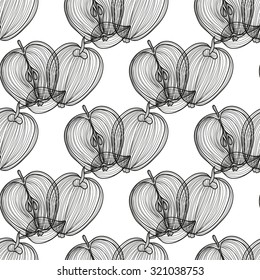 Elegant seamless pattern with hand drawn decorative apple fruits, design elements. Can be used for invitations, greeting cards, scrapbooking, print, gift wrap, manufacturing. Food background