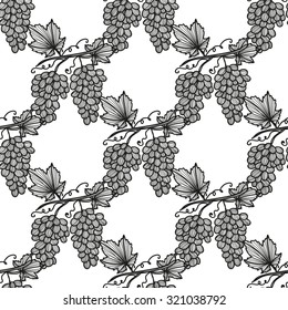 Elegant seamless pattern with hand drawn decorative grapes, design elements. Can be used for invitations, greeting cards, scrapbooking, print, gift wrap, manufacturing. Food background