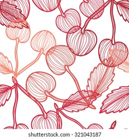 Elegant seamless pattern with hand drawn decorative cherry fruits, design elements. Can be used for invitations, greeting cards, scrapbooking, print, gift wrap, manufacturing. Food background