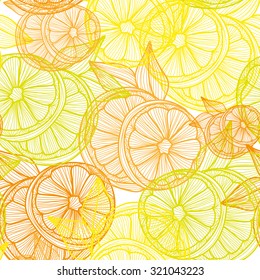 Elegant seamless pattern with hand drawn decorative lemon fruits, design elements. Can be used for invitations, greeting cards, scrapbooking, print, gift wrap, manufacturing. Food background