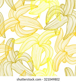 Elegant seamless pattern with hand drawn decorative banana fruits, design elements. Can be used for invitations, greeting cards, scrapbooking, print, gift wrap, manufacturing. Food background