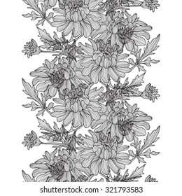 Elegant seamless pattern with hand drawn decorative chrysanthemum flowers, design elements. Floral pattern for wedding invitations, greeting cards, scrapbooking, print, gift wrap, manufacturing.