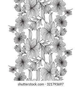 Elegant seamless pattern with hand drawn decorative flowers, design elements. Floral pattern for wedding invitations, greeting cards, scrapbooking, print, gift wrap, manufacturing.