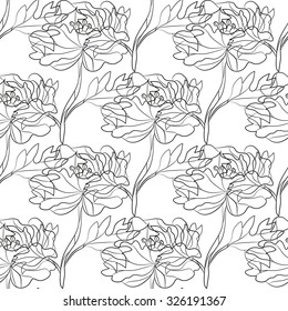 Elegant seamless pattern with hand drawn decorative peony flowers, design elements. Floral pattern for wedding invitations, greeting cards, scrapbooking, print, gift wrap, manufacturing.