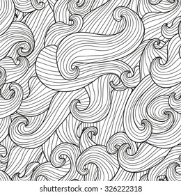 Elegant seamless pattern with hand drawn decorative waves, design elements. Marine pattern for wedding invitations, greeting cards, scrapbooking, print, gift wrap, manufacturing.