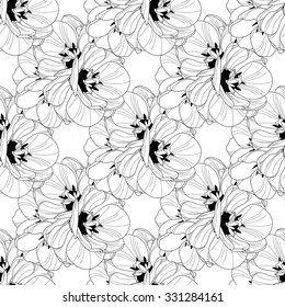 Elegant seamless pattern with hand drawn decorative tulip flowers, design elements. Floral pattern for wedding invitations, greeting cards, scrapbooking, print, gift wrap, manufacturing.