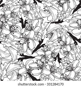 Elegant seamless pattern with hand drawn decorative cherry flowers, design elements. Floral pattern for wedding invitations, greeting cards, scrapbooking, print, gift wrap, manufacturing