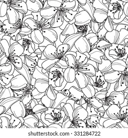 Elegant seamless pattern with hand drawn decorative cherry flowers, design elements. Floral pattern for wedding invitations, greeting cards, scrapbooking, print, gift wrap, manufacturing
