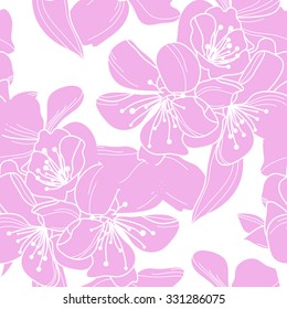 Elegant seamless pattern with hand drawn decorative cherry flowers, design elements. Floral pattern for wedding invitations, greeting cards, scrapbooking, print, gift wrap, manufacturing