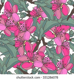 Elegant seamless pattern with hand drawn decorative cherry flowers, design elements. Floral pattern for wedding invitations, greeting cards, scrapbooking, print, gift wrap, manufacturing