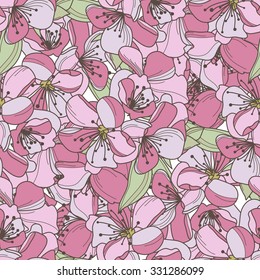 Elegant seamless pattern with hand drawn decorative cherry flowers, design elements. Floral pattern for wedding invitations, greeting cards, scrapbooking, print, gift wrap, manufacturing