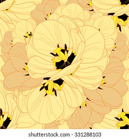 Elegant seamless pattern with hand drawn decorative tulip flowers, design elements. Floral pattern for wedding invitations, greeting cards, scrapbooking, print, gift wrap, manufacturing.