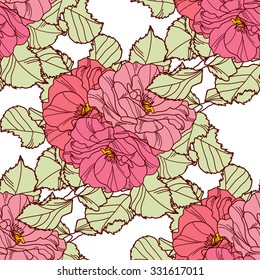 Elegant seamless pattern with hand drawn decorative rose flowers, design elements. Floral pattern for wedding invitations, greeting cards, scrapbooking, print, gift wrap, manufacturing.