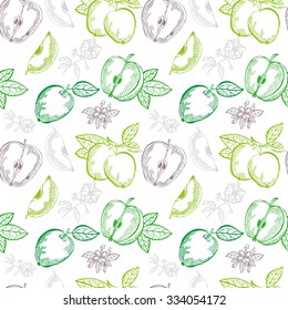 Elegant seamless pattern with hand drawn decorative apple fruits, design elements. Can be used for invitations, greeting cards, scrapbooking, print, gift wrap, manufacturing. Food background