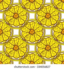 Elegant seamless pattern with hand drawn decorative lemon fruits, design elements. Can be used for invitations, greeting cards, scrapbooking, print, gift wrap, manufacturing. Food background