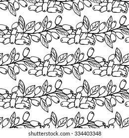 Elegant seamless pattern with hand drawn decorative jojoba fruits, design elements. Can be used for invitations, greeting cards, scrapbooking, print, gift wrap, manufacturing. Food background