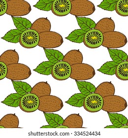 Elegant seamless pattern with hand drawn decorative kiwi fruits, design elements. Can be used for invitations, greeting cards, scrapbooking, print, gift wrap, manufacturing. Food background