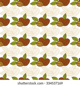 Elegant seamless pattern with hand drawn decorative walnuts, design elements. Can be used for invitations, greeting cards, scrapbooking, print, gift wrap, manufacturing. Food background