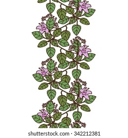 Elegant seamless pattern with hand drawn decorative oregano,design element. Can be used for invitations, greeting cards, scrapbooking, print, gift wrap, manufacturing. Kitchen theme. Herbs and spices