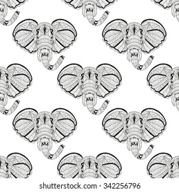 Elegant seamless pattern with hand drawn decorative elephants, design elements. Can be used for invitations, greeting cards, scrapbooking, print, gift wrap, manufacturing. Animal theme