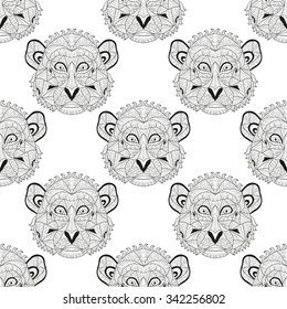 Elegant seamless pattern with hand drawn decorative monkeys, design elements. Can be used for invitations, greeting cards, scrapbooking, print, gift wrap, manufacturing. Animal theme. 2016 symbol