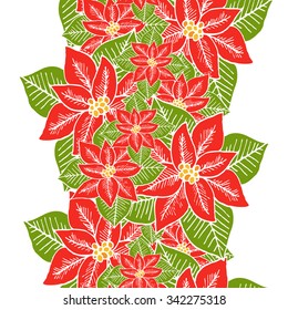 Elegant seamless pattern with hand drawn decorative poinsettia flowers, design elements. Can be used for winter holiday invitations, greeting cards, scrapbooking, print, gift wrap, manufacturing