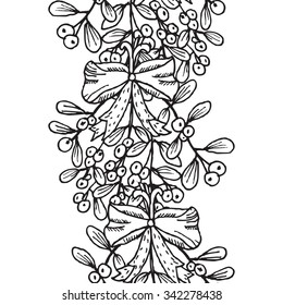 Elegant seamless pattern with hand drawn decorative mistletoe plants, design elements. Can be used for winter holiday invitations, greeting cards, scrapbooking, print, gift wrap, manufacturing