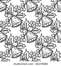 Elegant seamless pattern with hand drawn decorative holly berries and bells, design elements. Can be used for winter holiday invitations, greeting cards, scrapbooking, print, gift wrap, manufacturing
