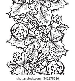Elegant seamless pattern with hand drawn decorative holly berries, design elements. Can be used for winter holiday invitations, greeting cards, scrapbooking, print, gift wrap, manufacturing