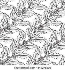 Elegant seamless pattern with hand drawn decorative holly berries, design elements. Can be used for winter holiday invitations, greeting cards, scrapbooking, print, gift wrap, manufacturing