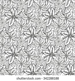 Elegant seamless pattern with hand drawn decorative poinsettia flowers, design elements. Can be used for winter holiday invitations, greeting cards, scrapbooking, print, gift wrap, manufacturing