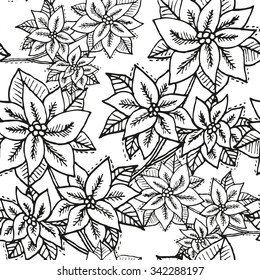 Elegant seamless pattern with hand drawn decorative poinsettia flowers, design elements. Can be used for winter holiday invitations, greeting cards, scrapbooking, print, gift wrap, manufacturing