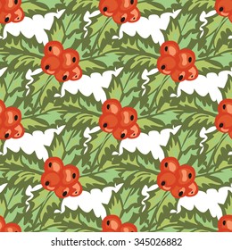Elegant seamless pattern with hand drawn decorative holly berries, design elements. Can be used for winter holiday invitations, greeting cards, scrapbooking, print, gift wrap, manufacturing