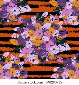 Elegant seamless pattern with hand drawn decorative pansy flowers, design elements. Floral pattern for wedding invitations, greeting cards, scrapbooking, print, gift wrap, manufacturing.