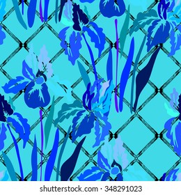 Elegant seamless pattern with hand drawn decorative bright iris flowers, design elements. Floral pattern for wedding invitations, greeting cards, scrapbooking, print, gift wrap, manufacturing.