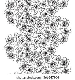 Elegant seamless pattern with hand drawn decorative cherry blossom flowers, design elements. Floral pattern for wedding invitations, greeting cards, scrapbooking, print, gift wrap, manufacturing.