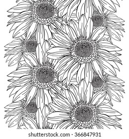 Elegant seamless pattern with hand drawn decorative sunflowers, design elements. Floral pattern for wedding invitations, greeting cards, scrapbooking, print, gift wrap, manufacturing.
