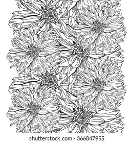 Elegant seamless pattern with hand drawn decorative chrysanthemum flowers, design elements. Floral pattern for wedding invitations, greeting cards, scrapbooking, print, gift wrap, manufacturing.