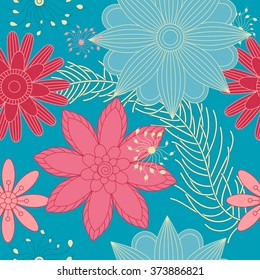 Elegant seamless pattern with hand drawn flowers. Retro floral background. Colorful texture. abstract vector illustration
