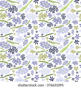 Elegant seamless pattern with hand drawn decorative hyacinth flowers, design elements. Floral pattern for wedding invitations, greeting cards, scrapbooking, print, gift wrap, manufacturing.