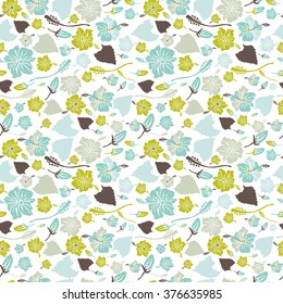 Elegant seamless pattern with hand drawn decorative hibiscus flowers, design elements. Floral pattern for wedding invitations, greeting cards, scrapbooking, print, gift wrap, manufacturing.