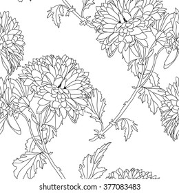 Elegant seamless pattern with hand drawn decorative chrysanthemum flowers, design elements. Floral pattern for wedding invitations, greeting cards, scrapbooking, print, gift wrap, manufacturing.