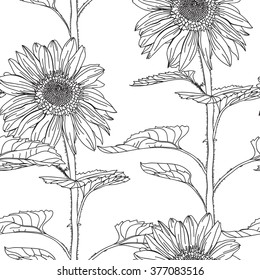 Elegant seamless pattern with hand drawn decorative sunflowers, design elements. Floral pattern for wedding invitations, greeting cards, scrapbooking, print, gift wrap, manufacturing.