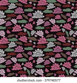 Elegant seamless pattern with hand drawn decorative lotus flowers, design elements. Floral pattern for wedding invitations, greeting cards, scrapbooking, print, gift wrap, manufacturing.