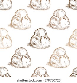 Elegant seamless pattern with hand drawn brioches, design element. Can be used for food invitations, cards, scrapbooking, print, gift wrap, manufacturing, cafe, bakery, restaurant menu.
